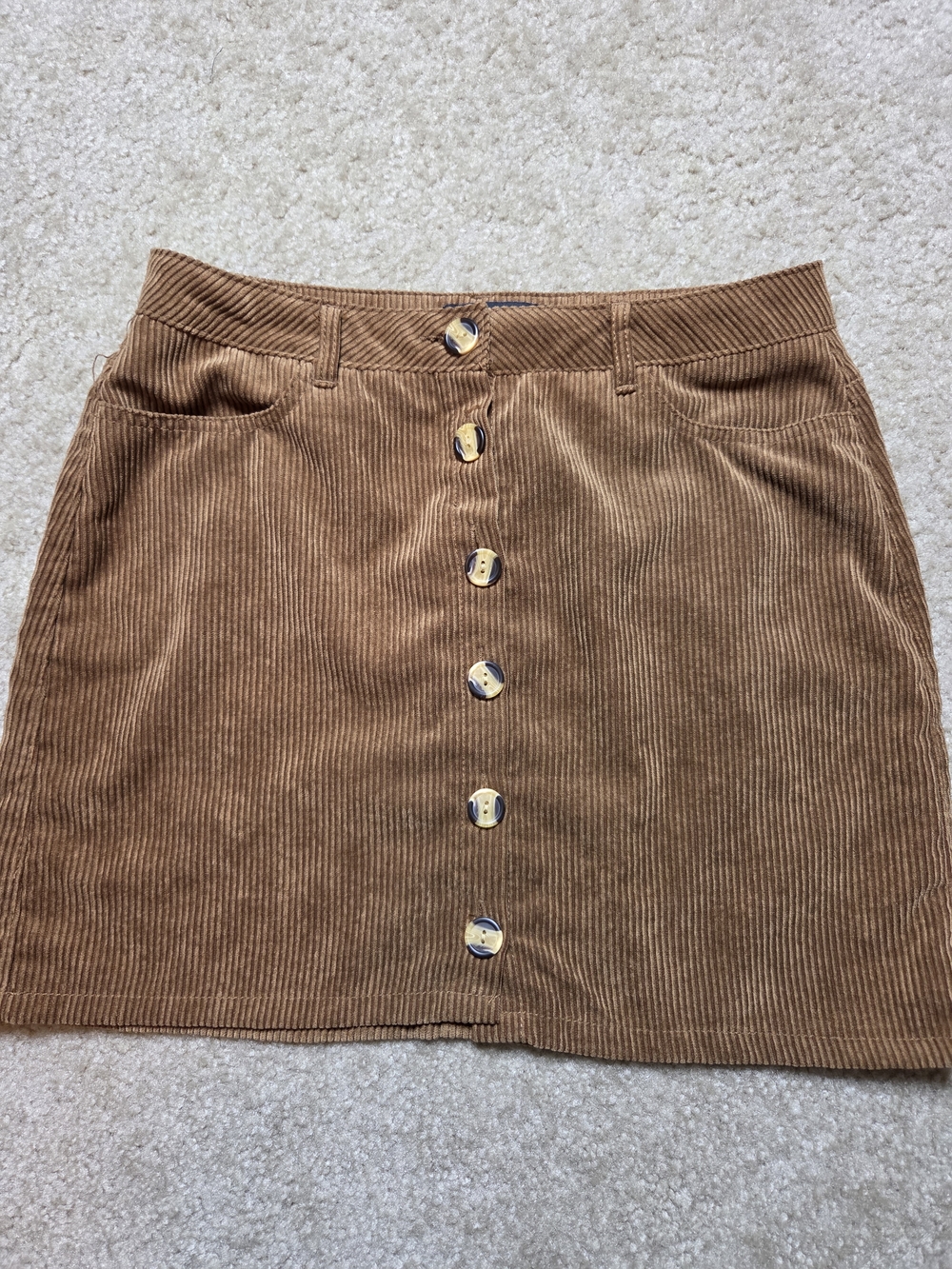 Ambiance Apparel Chestnut Corduroy Button-Front Mini Skirt Size M